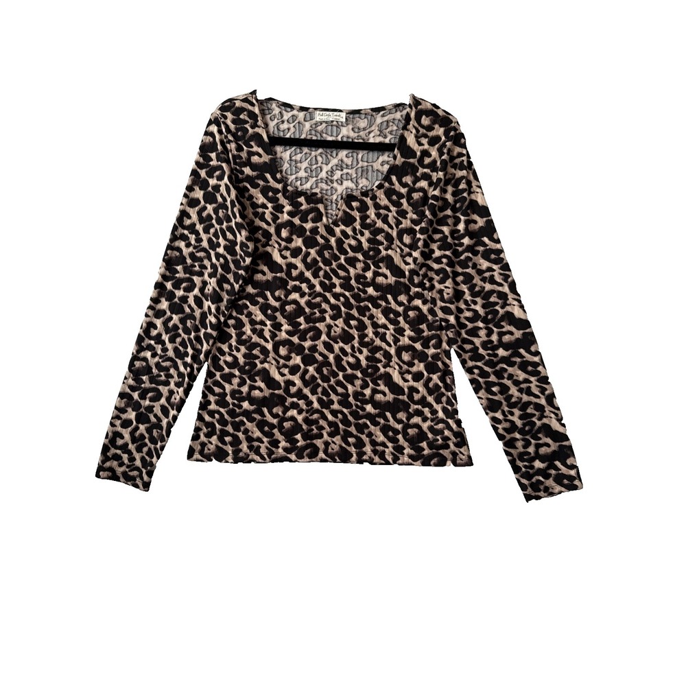 Full Circle Trends‎ NWT Leopard Long Sleeve V Neck Fitted Top XL Boho Edgy Chic